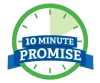 A logo with the label 10 minute promise.