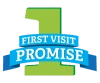 A logo with the label first visit promise.