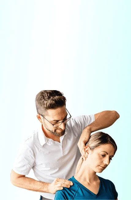 A woman having a chiropractor stretching her neck.