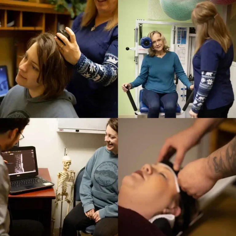 Four images of people getting chiropractic care.