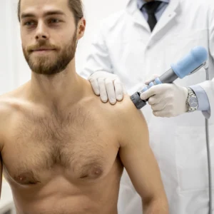 A man getting ultrasound in their shoulder.