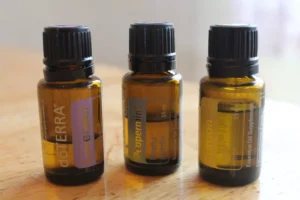 Three bottles of herbal oils.