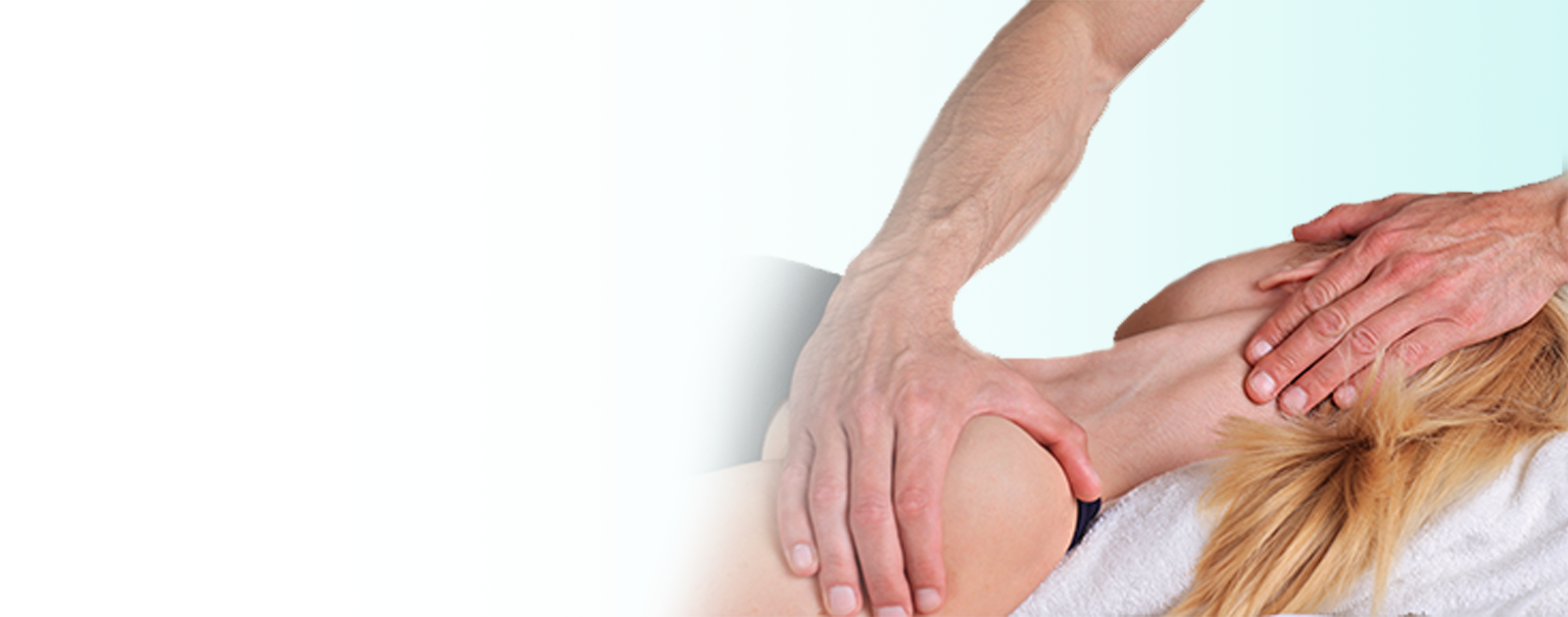 A female patient lying face up and getting stretched in the neck and shoulder area by a chiropractor.